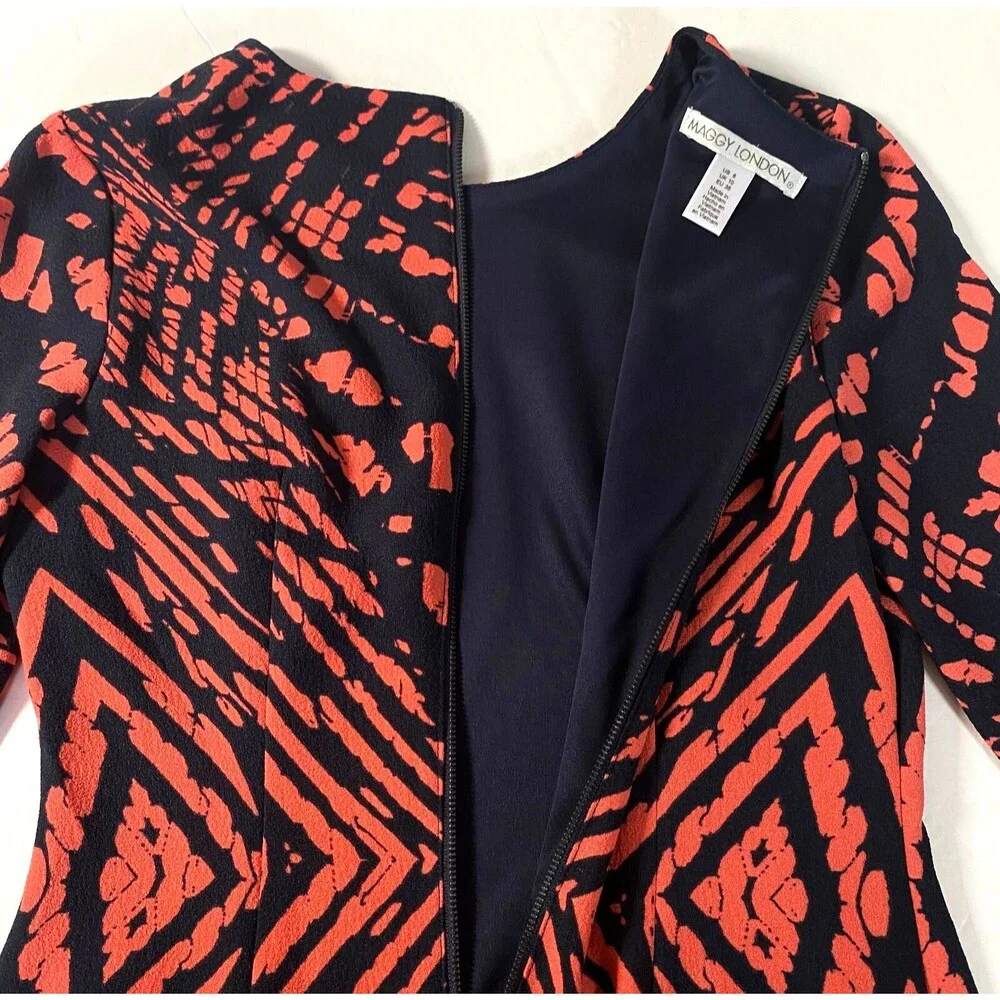 Maggy London Geometric Tailor Fit Dress Womens Size 6 Multicolor Lined NWOT